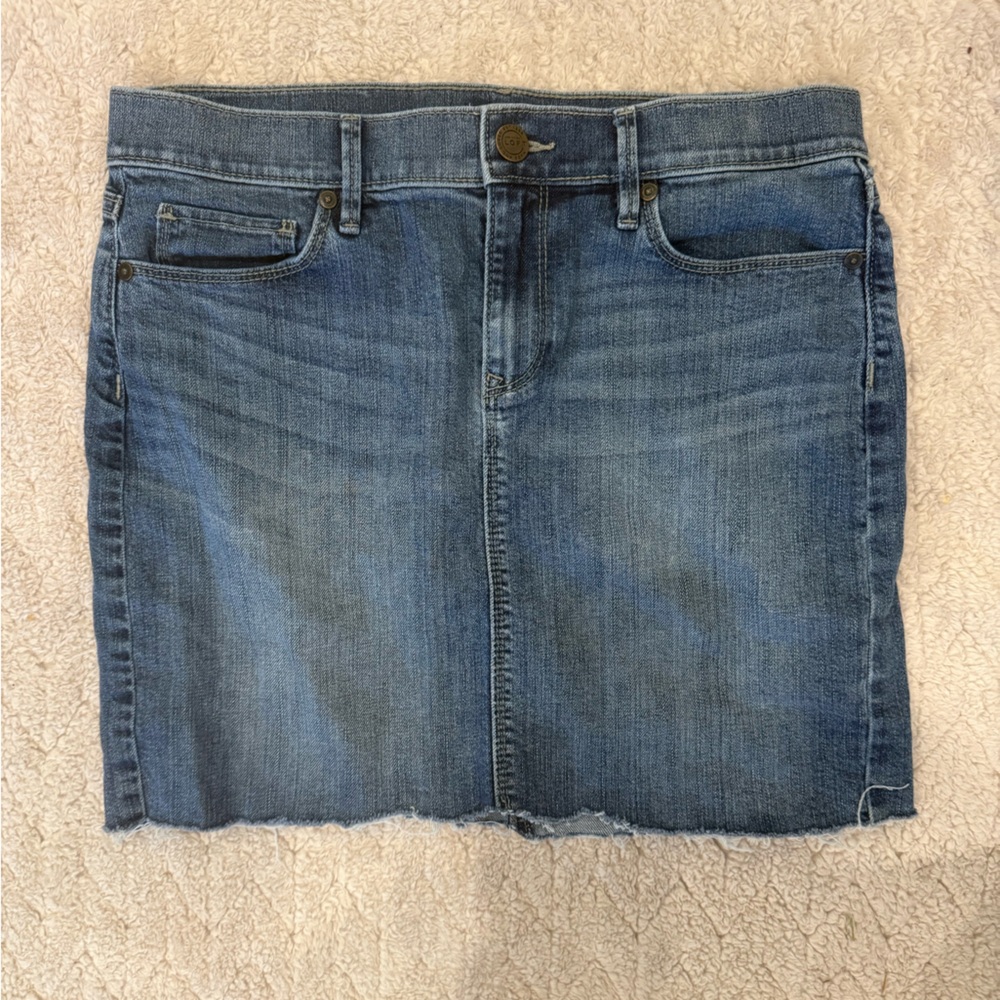 LOFT Medium Blue Denim Skirt with Raw Trim